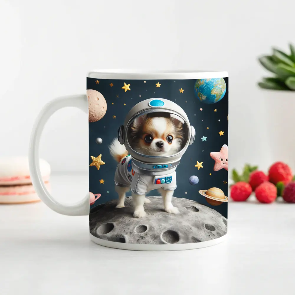 Chihuahua Astronaut Standing On Moon Space – Mugs