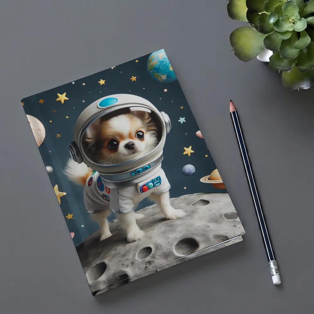 Chihuahua Astronaut Standing On Moon Space – Notebooks