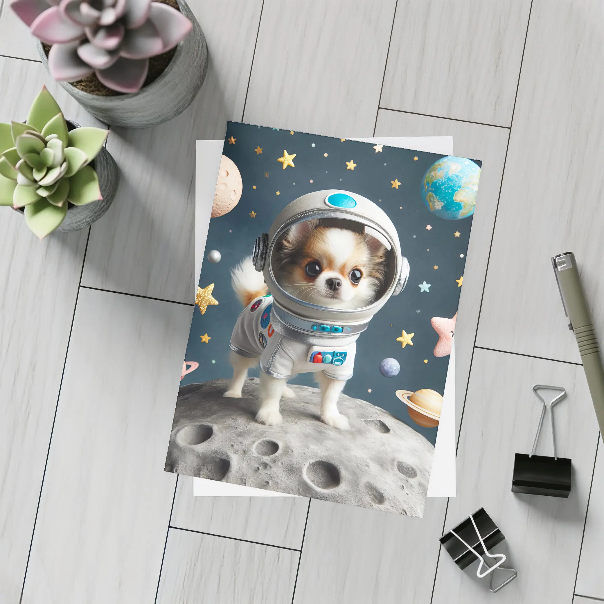 Chihuahua Astronaut Standing On Moon Space – Postcards