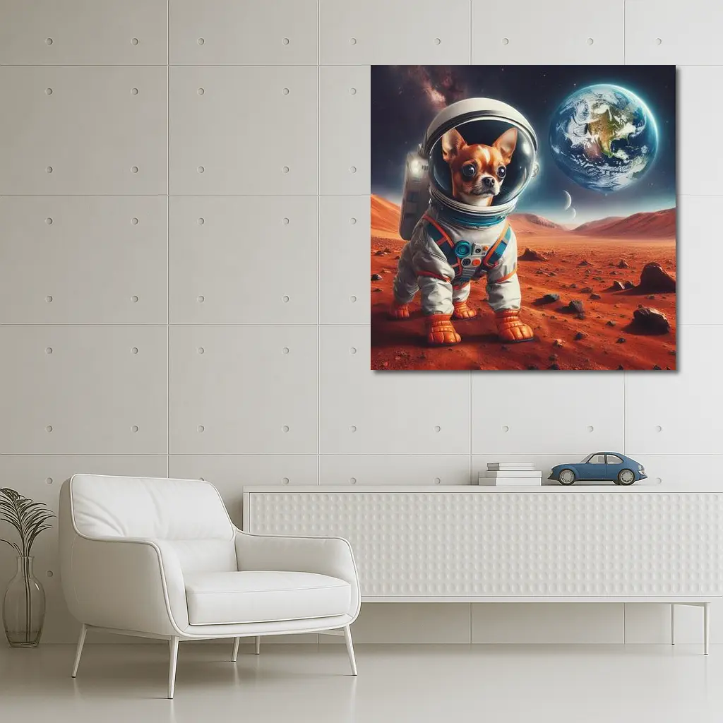 Chihuahua Astronaut Standing On Mars Surface – Wall Art
