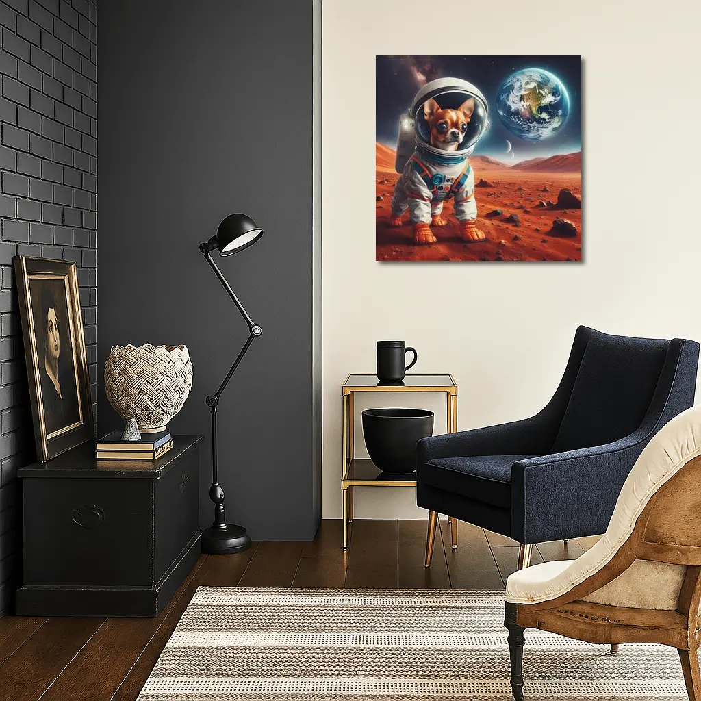 Chihuahua Astronaut Standing On Mars Surface – Wall Art