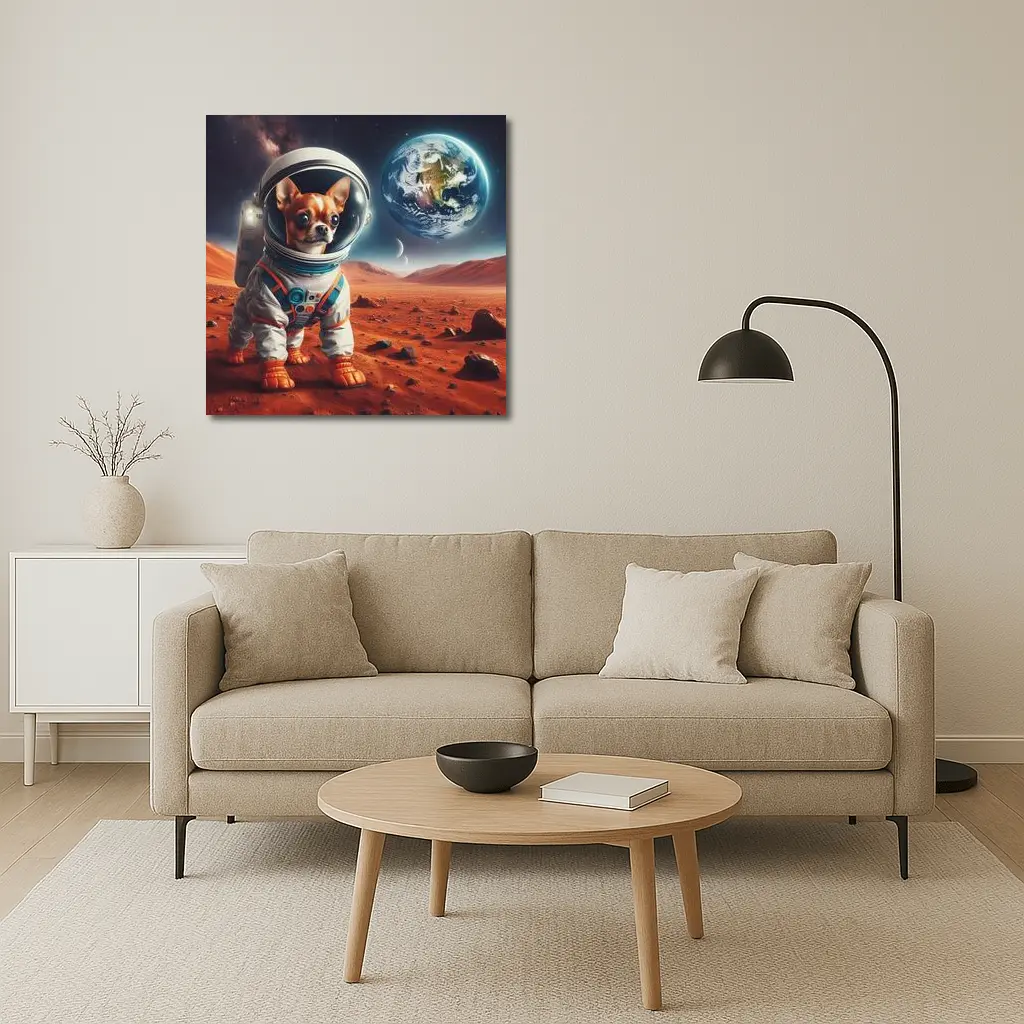 Chihuahua Astronaut Standing On Mars Surface – Wall Art