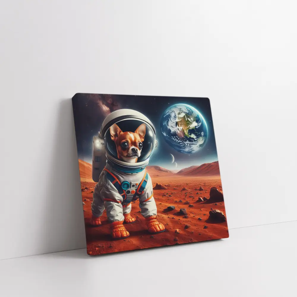 Chihuahua Astronaut Standing On Mars Surface – Wall Art