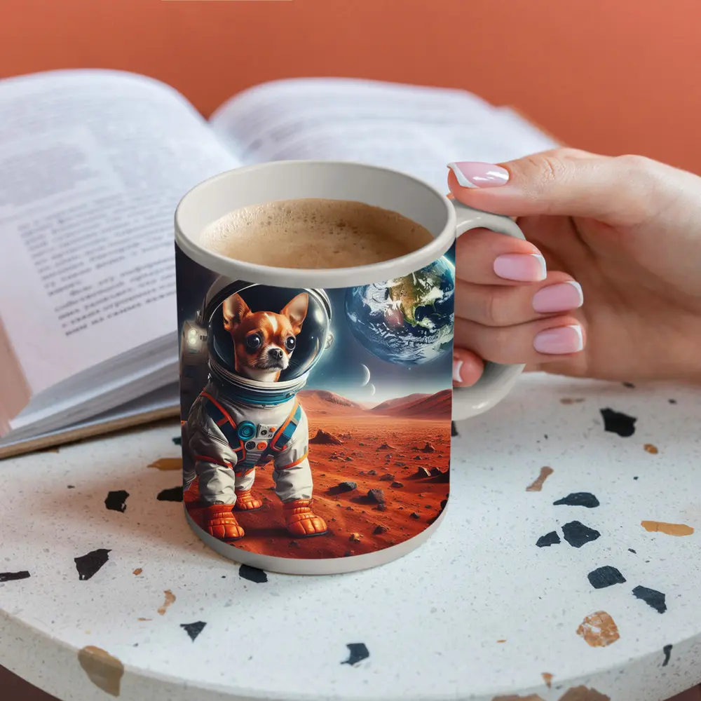 Chihuahua Astronaut Standing On Mars Surface – Mugs