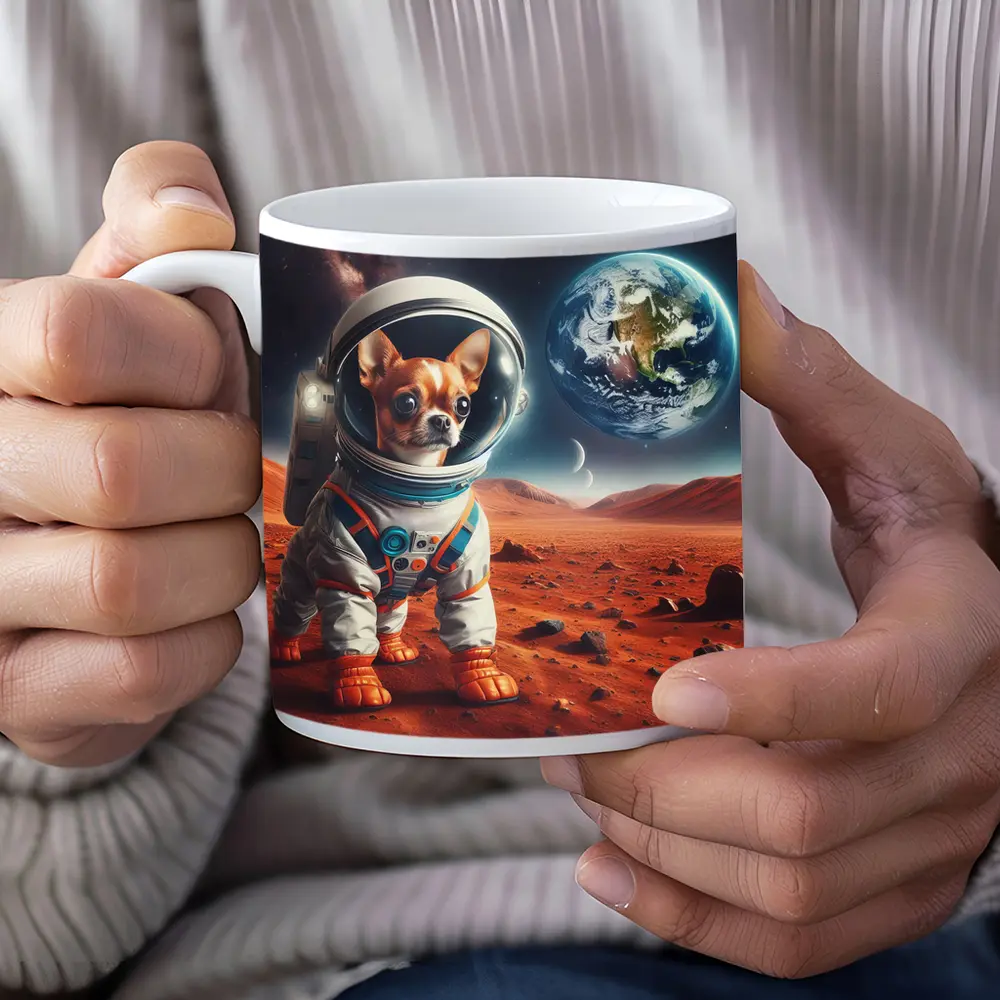 Chihuahua Astronaut Standing On Mars Surface – Mugs