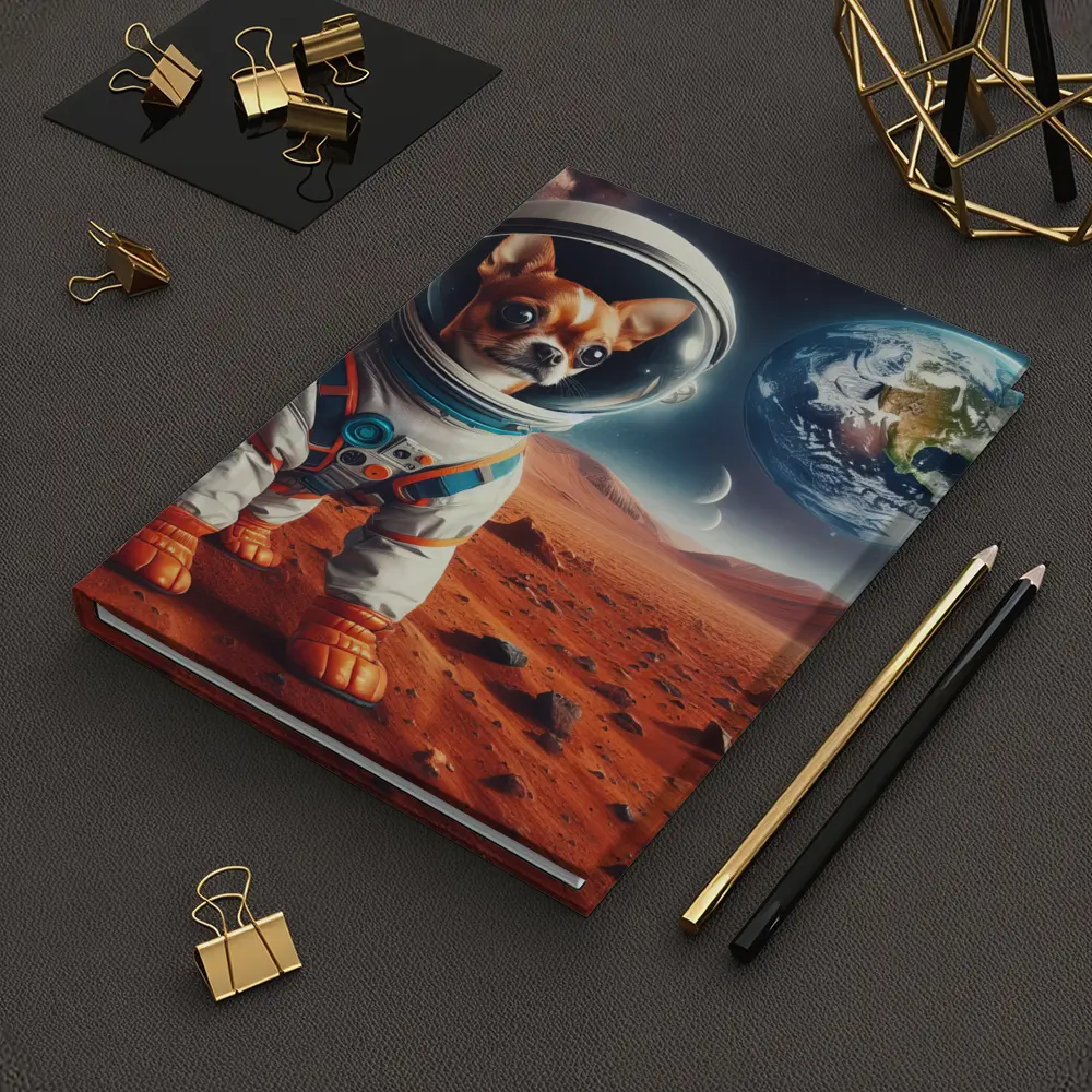 Chihuahua Astronaut Standing On Mars Surface – Notebooks