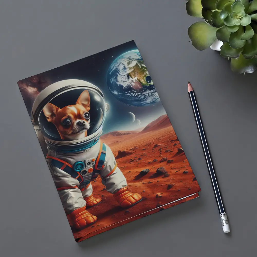 Chihuahua Astronaut Standing On Mars Surface – Notebooks