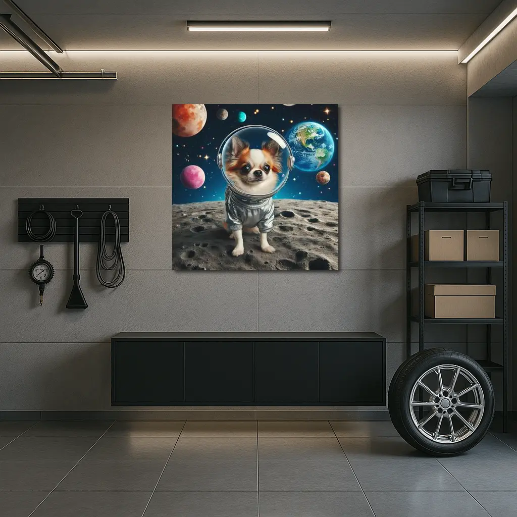 Chihuahua Astronaut Standing On Moon Surface – Wall Art