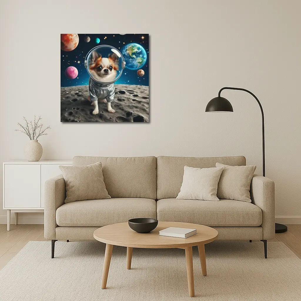 Chihuahua Astronaut Standing On Moon Surface – Wall Art