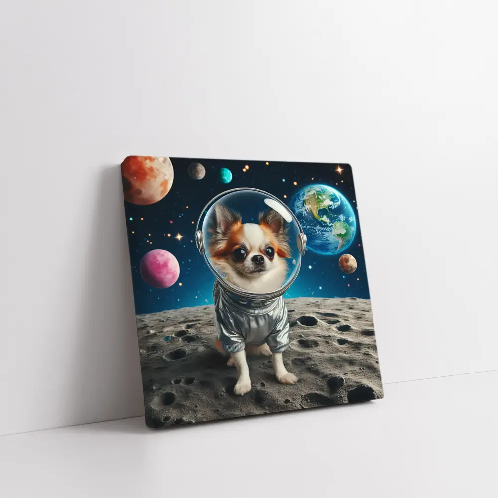 Chihuahua Astronaut Standing On Moon Surface – Wall Art