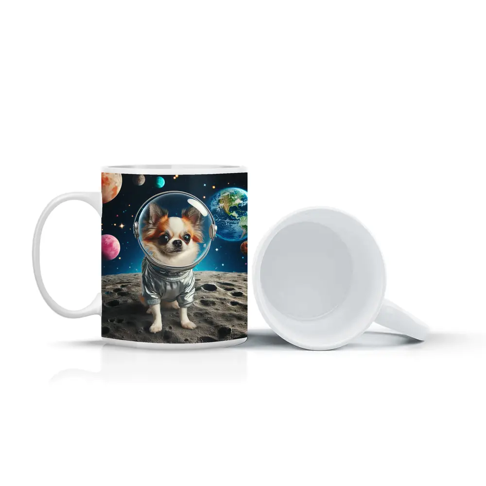 Chihuahua Astronaut Standing On Moon Surface – Mugs