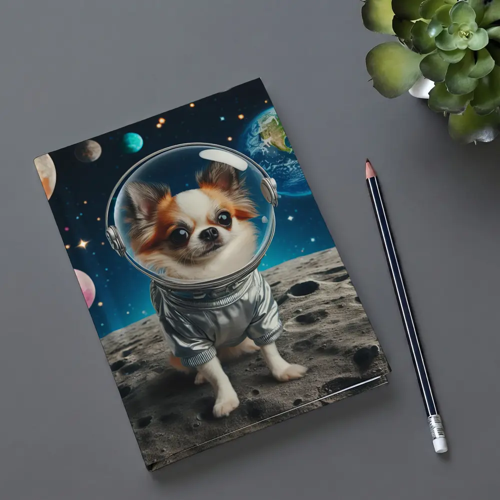 Chihuahua Astronaut Standing On Moon Surface – Notebooks