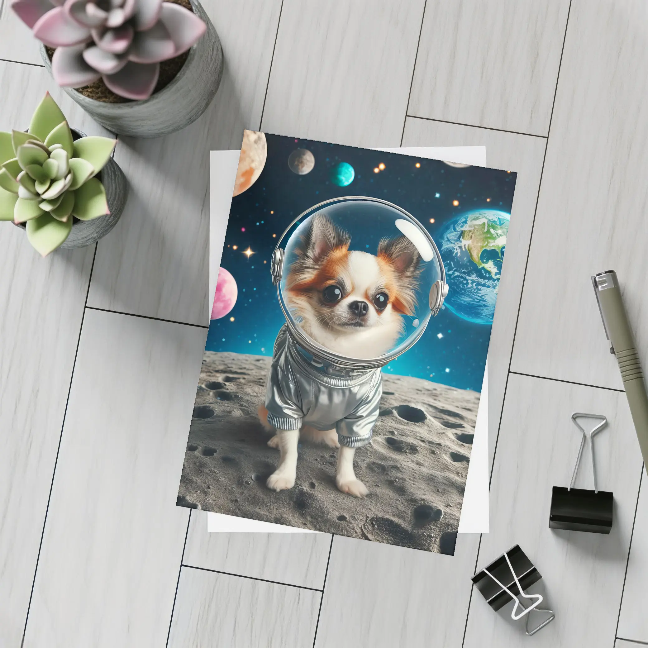 Chihuahua Astronaut Standing On Moon Surface – Postcards