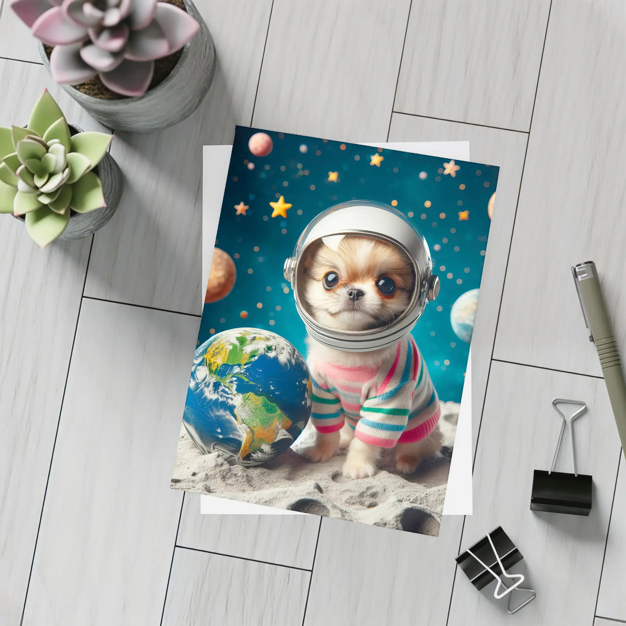 Chihuahua Astronaut Puppy Space Planets Earth – Postcards