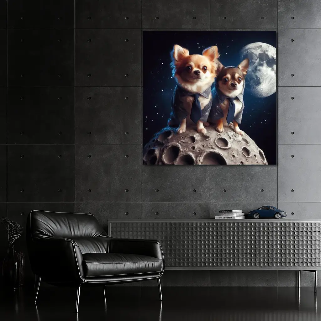 Two Chihuahuas in Suits on Moon – Wall Art