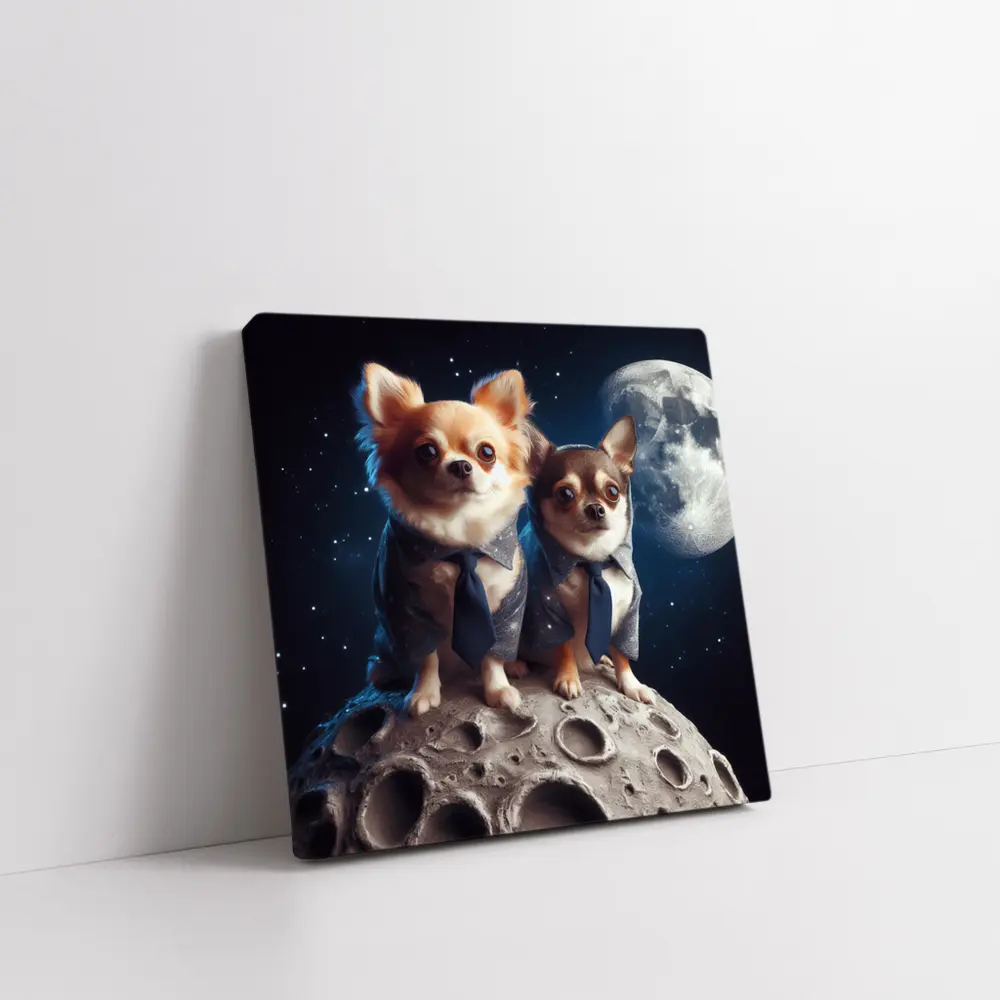 Two Chihuahuas in Suits on Moon – Wall Art