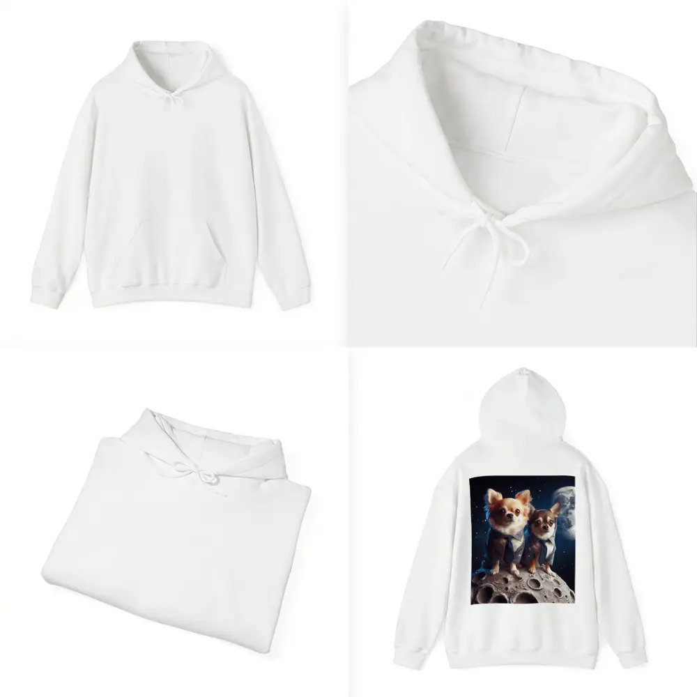 Two Chihuahuas in Suits on Moon – Hoodies