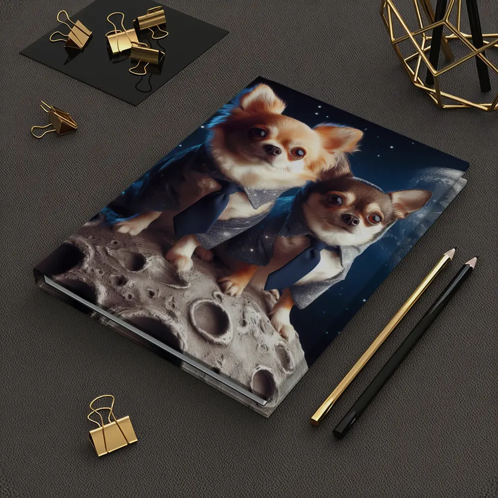 Two Chihuahuas in Suits on Moon – Notebooks