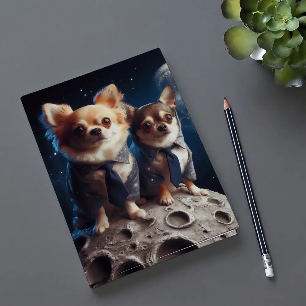 Two Chihuahuas in Suits on Moon – Notebooks