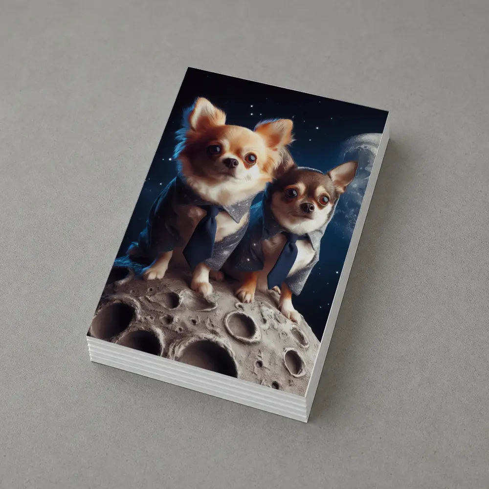 Two Chihuahuas in Suits on Moon – Postcards