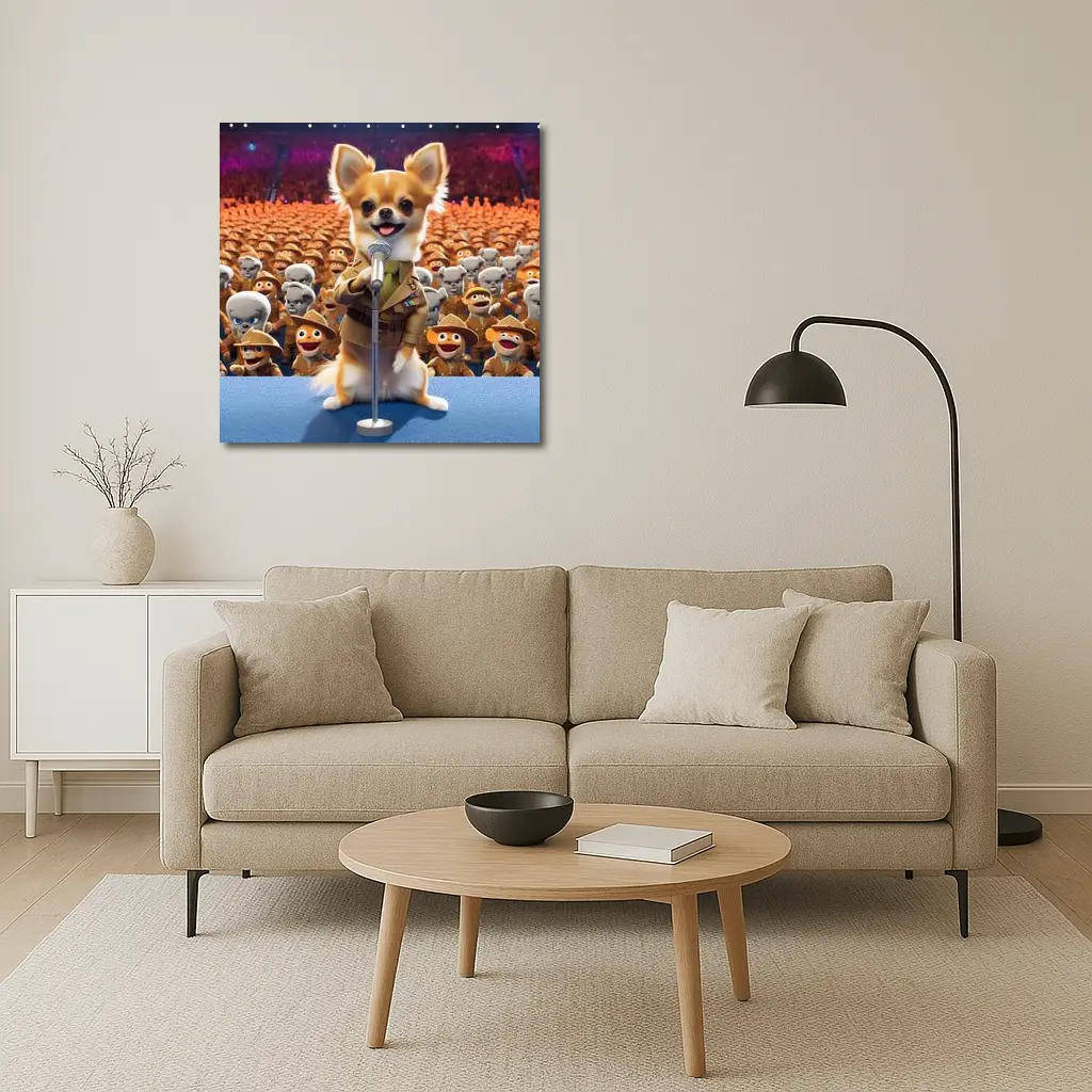 Chihuahua Commander Speech Cartoon Army Crowd – Wall Art