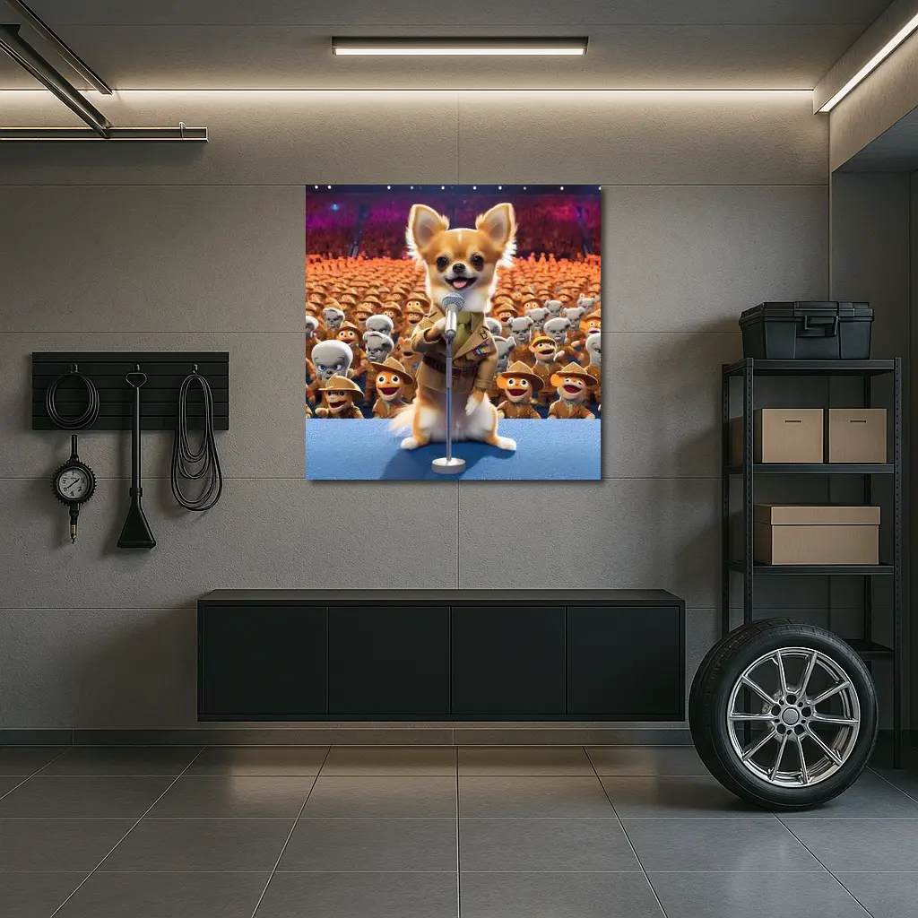 Chihuahua Commander Speech Cartoon Army Crowd – Wall Art