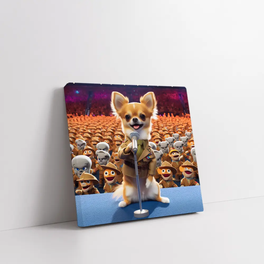 Chihuahua Commander Speech Cartoon Army Crowd – Wall Art
