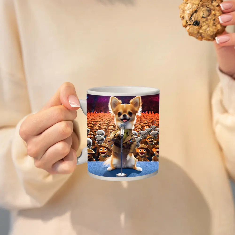 Chihuahua Commander Speech Cartoon Army Crowd – Mugs