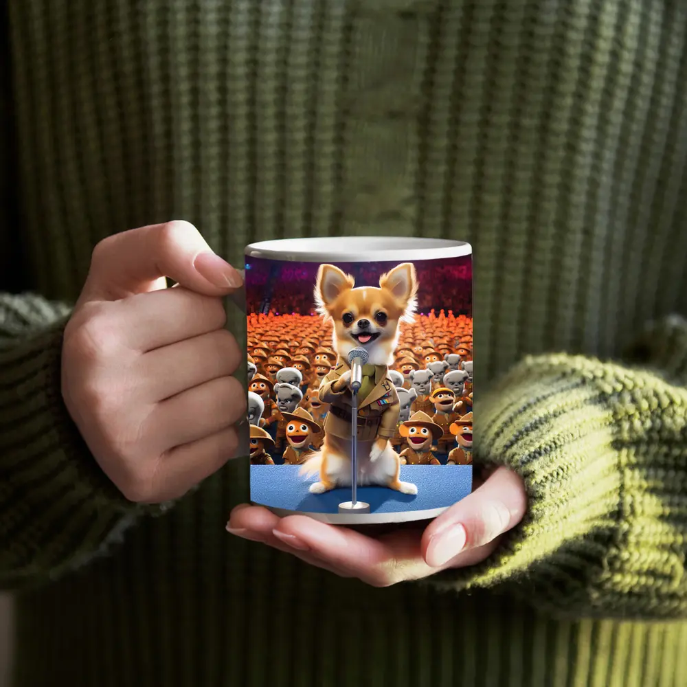 Chihuahua Commander Speech Cartoon Army Crowd – Mugs