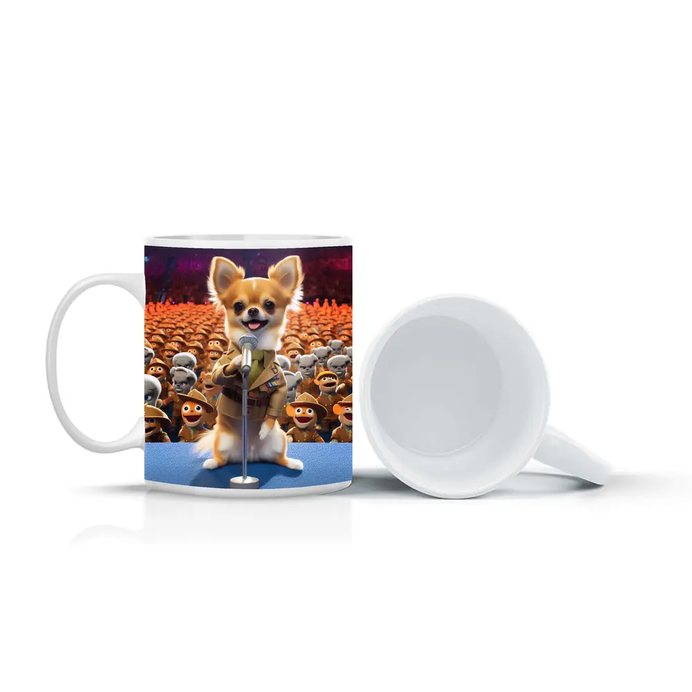 Chihuahua Commander Speech Cartoon Army Crowd – Mugs