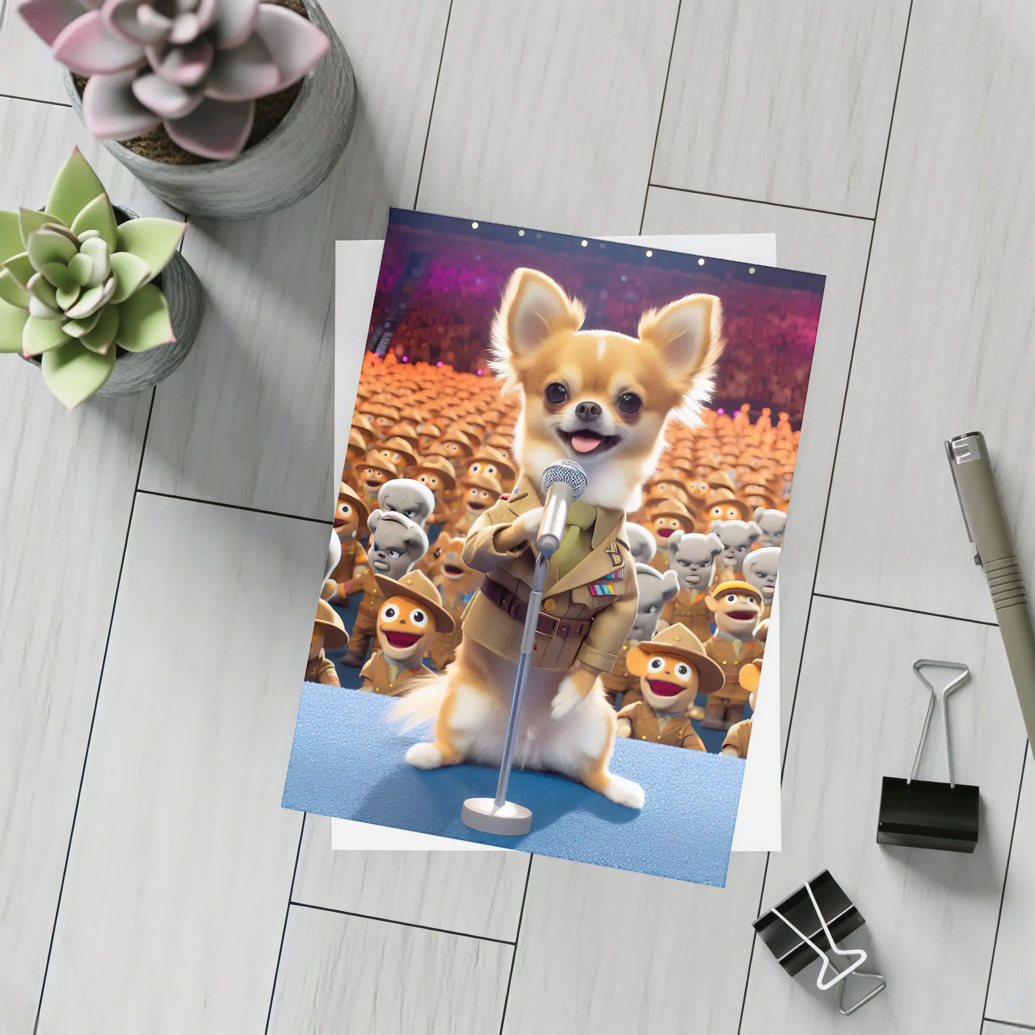 Chihuahua Commander Speech Cartoon Army Crowd – Postcards