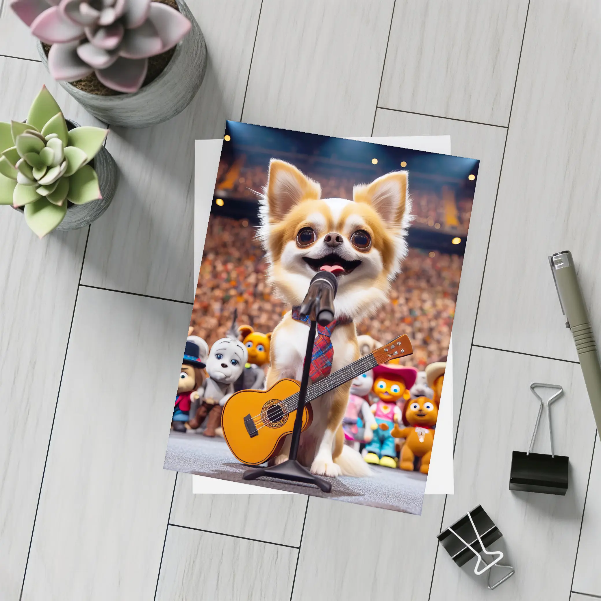 Chihuahua Rockstar Performing On Stage Concert – Postcards