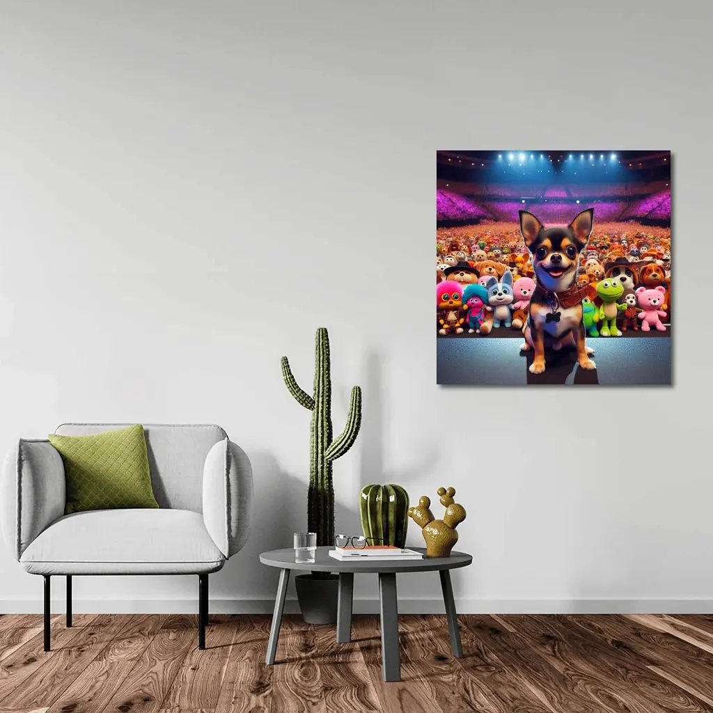 Chihuahua Dog On Stage With Toy Crowd – Wall Art