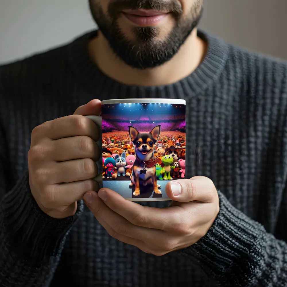 Chihuahua Dog On Stage With Toy Crowd – Mugs