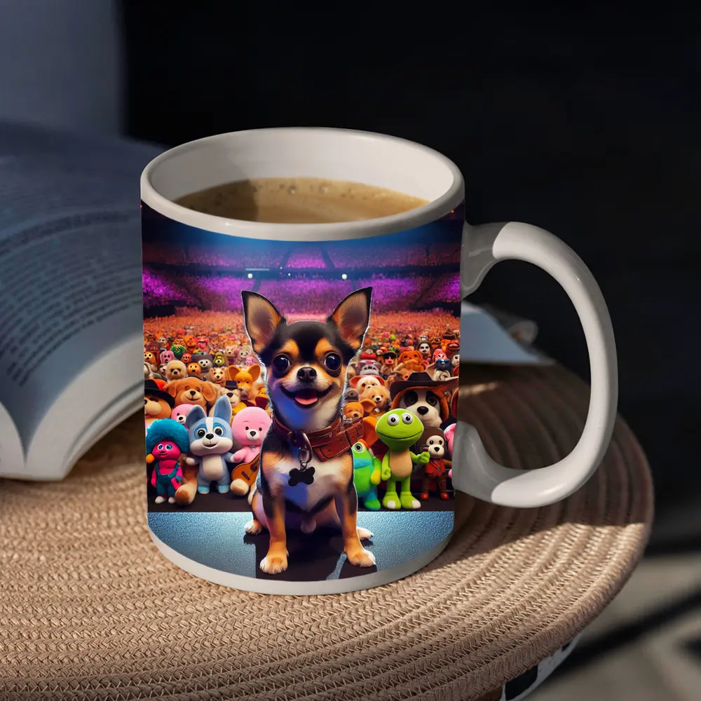 Chihuahua Dog On Stage With Toy Crowd – Mugs