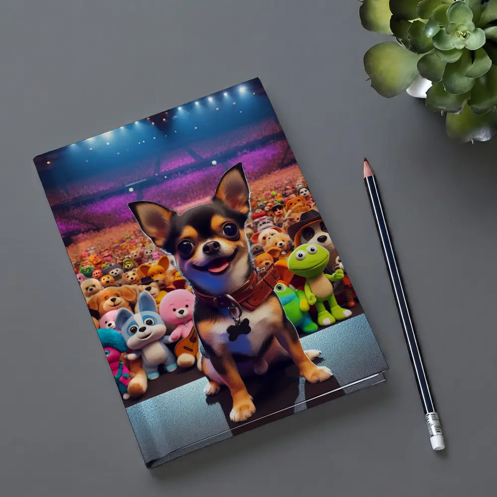 Chihuahua Dog On Stage With Toy Crowd – Notebooks