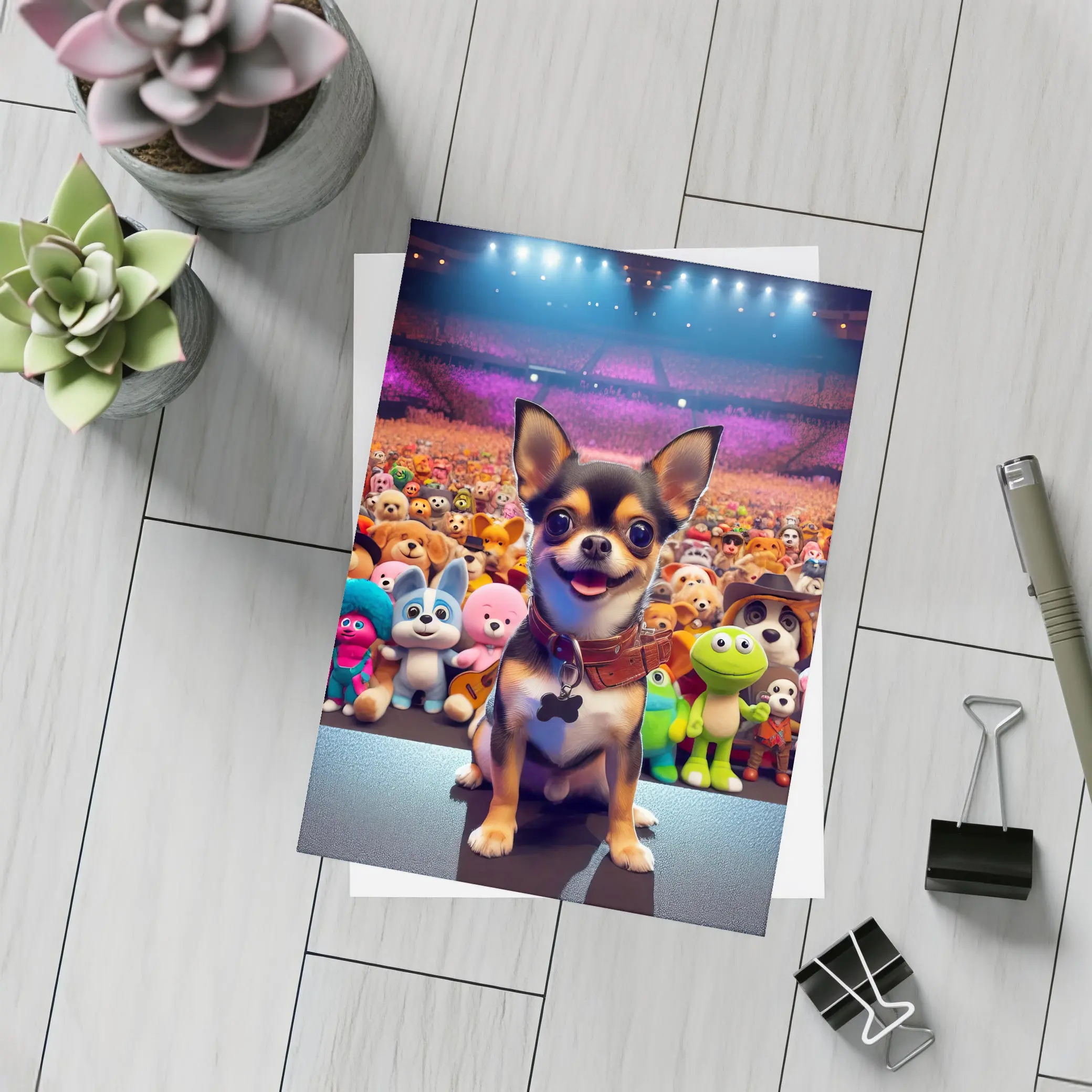 Chihuahua Dog On Stage With Toy Crowd – Postcards