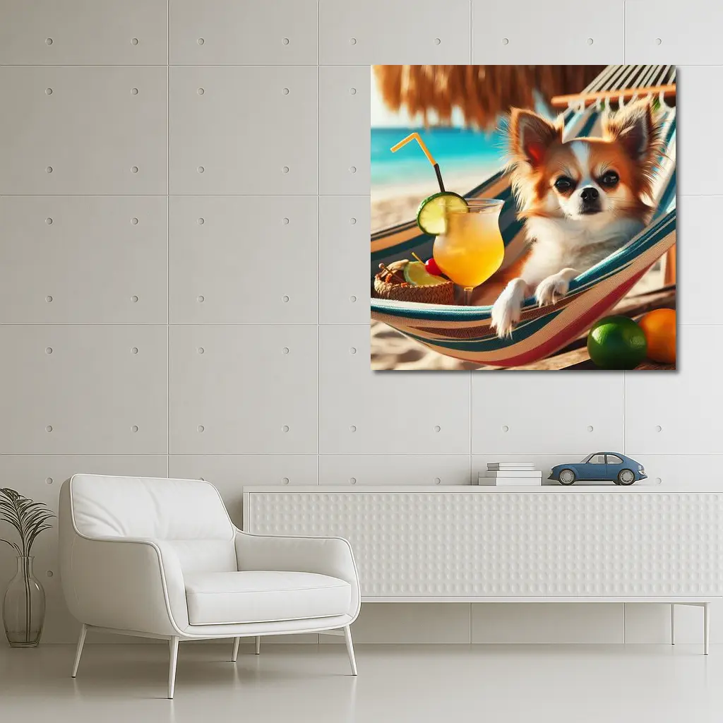 Chihuahua Relaxing on Beach Hammock Summer – Wall Art