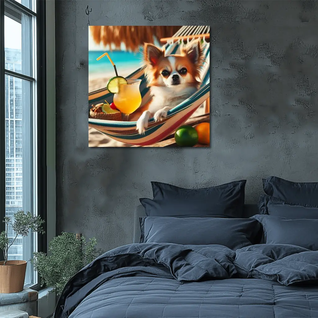 Chihuahua Relaxing on Beach Hammock Summer – Wall Art