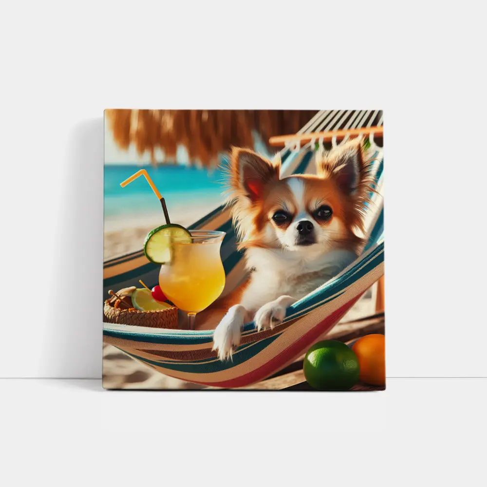 Chihuahua Relaxing on Beach Hammock Summer – Wall Art