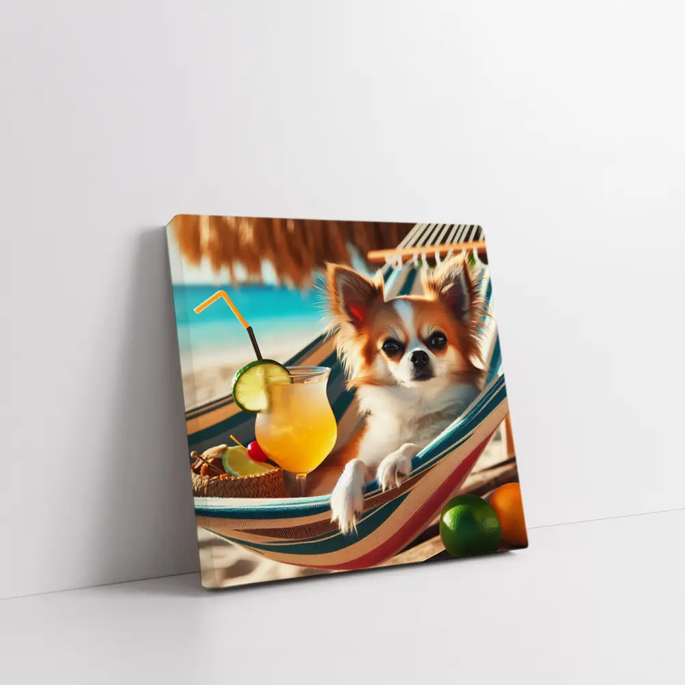 Chihuahua Relaxing on Beach Hammock Summer – Wall Art
