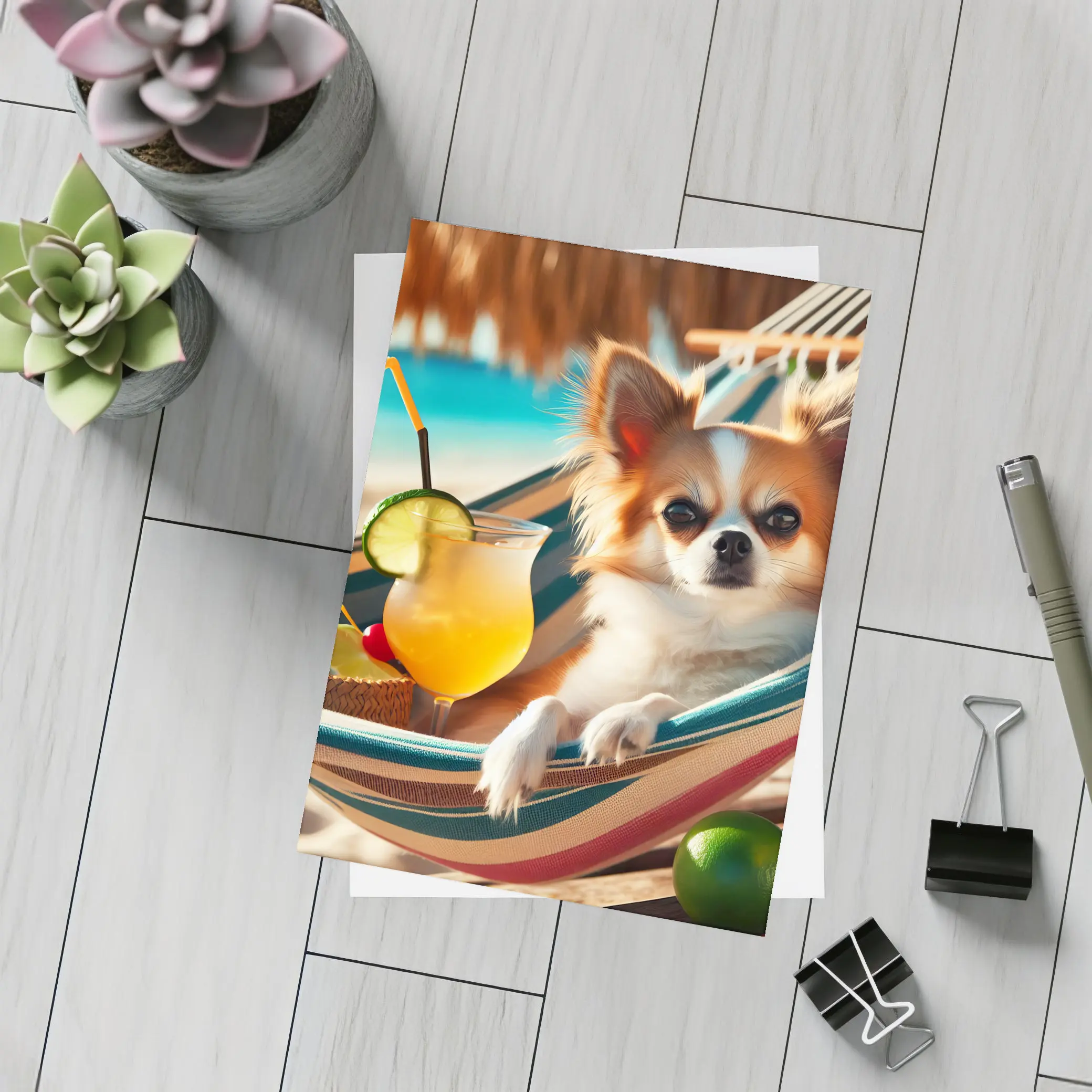 Chihuahua Relaxing on Beach Hammock Summer – Postcards