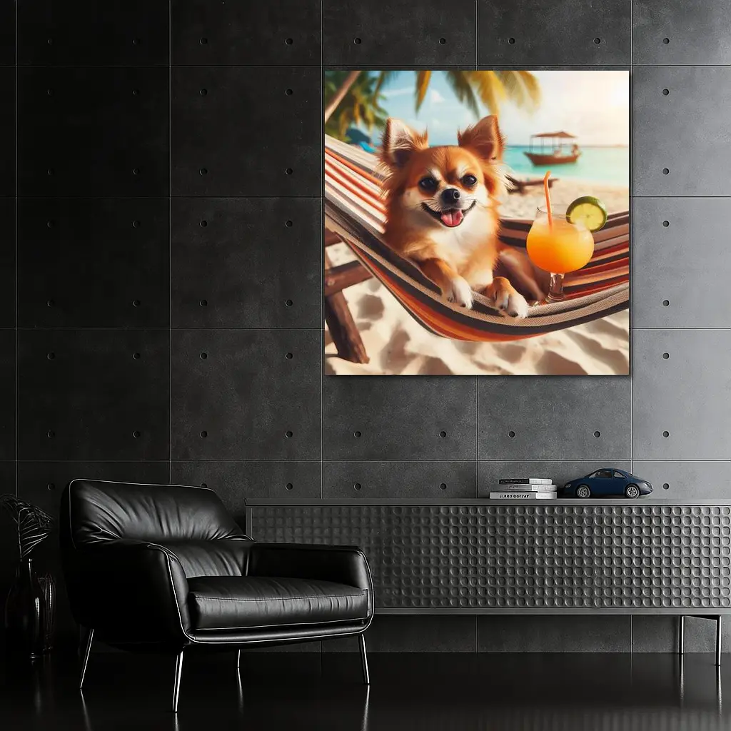 Chihuahua Relaxing On Beach Hammock Cocktail – Wall Art