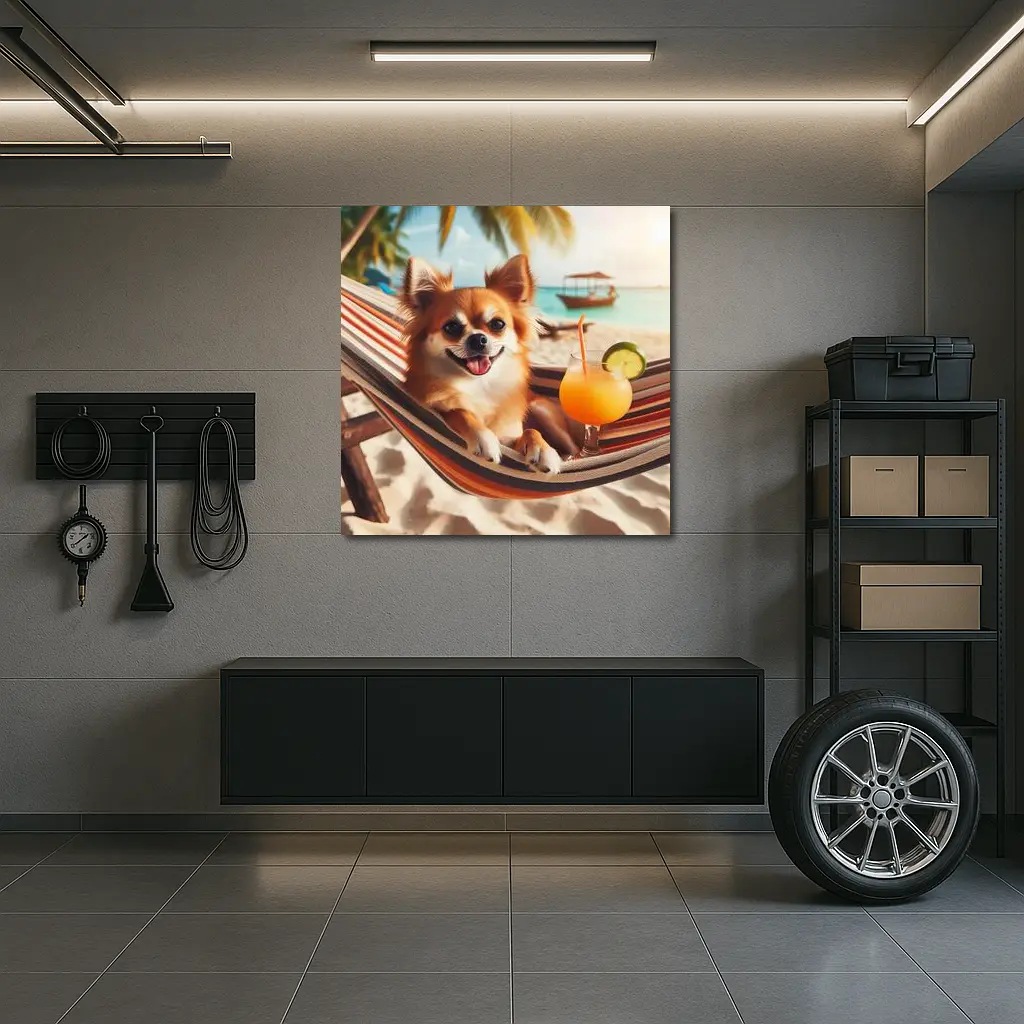 Chihuahua Relaxing On Beach Hammock Cocktail – Wall Art