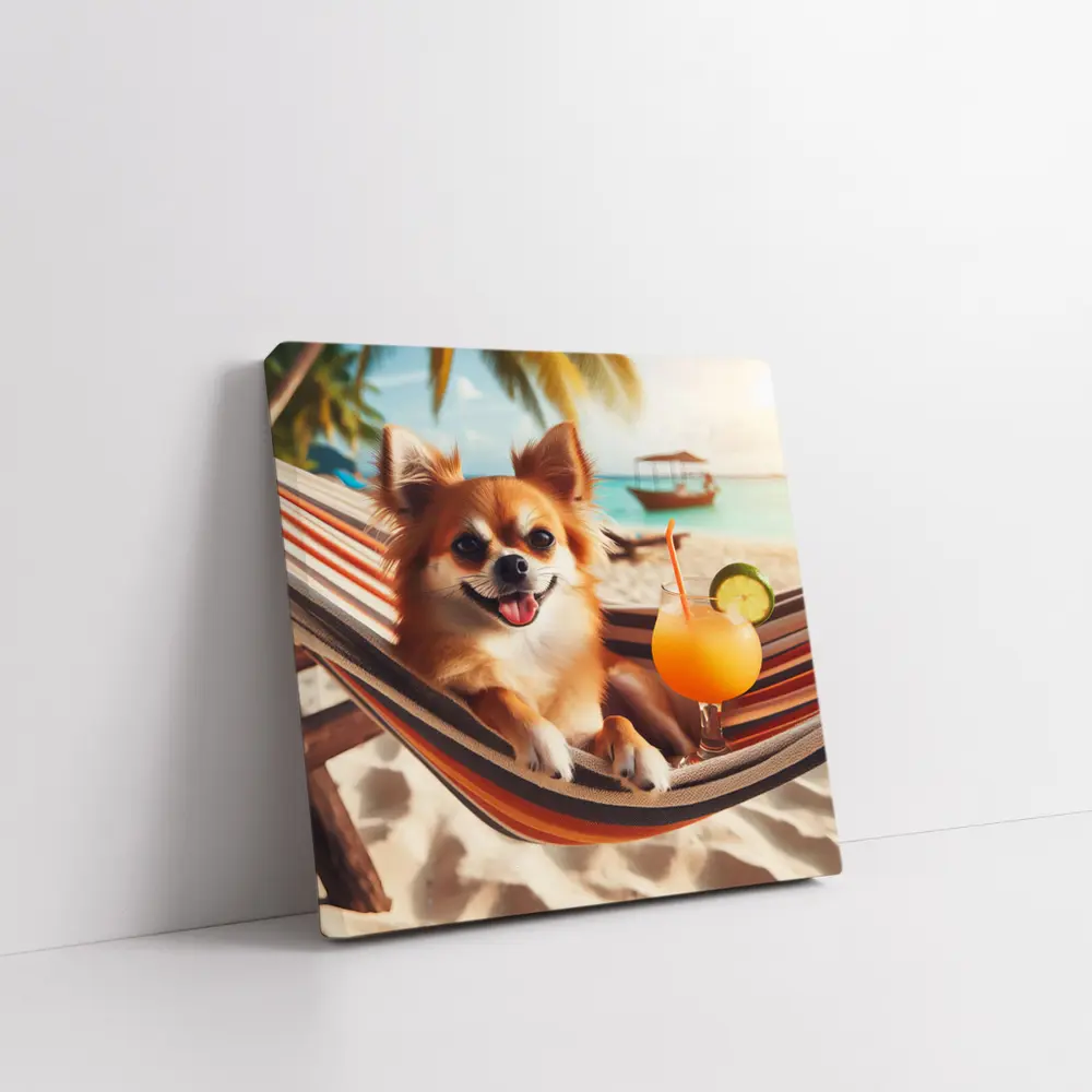 Chihuahua Relaxing On Beach Hammock Cocktail – Wall Art