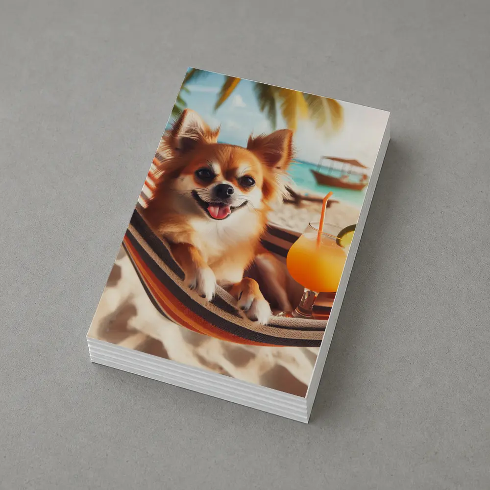 Chihuahua Relaxing On Beach Hammock Cocktail – Postcards