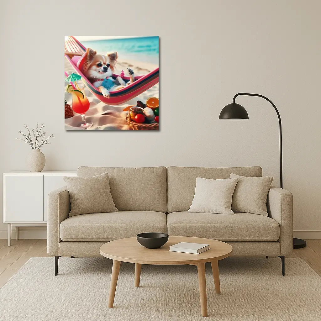 Chihuahua Relaxing In Hammock On Beach – Wall Art