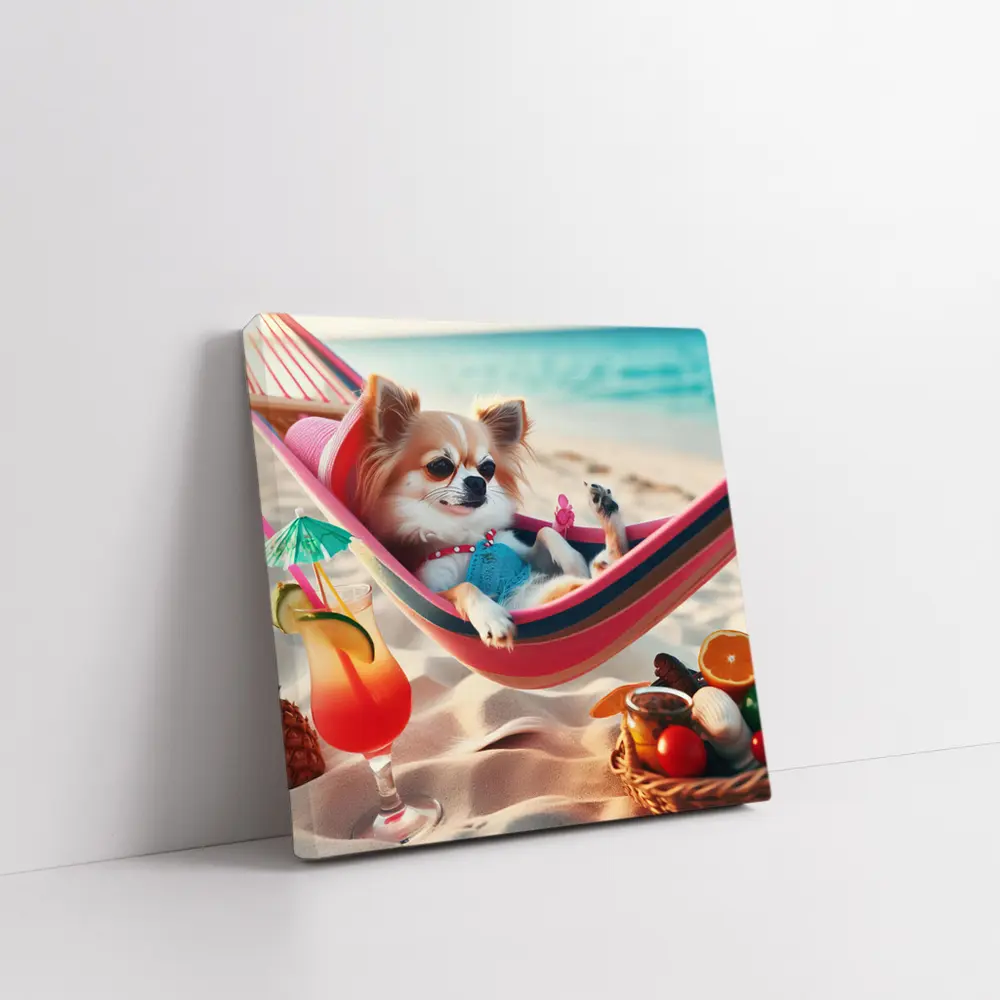 Chihuahua Relaxing In Hammock On Beach – Wall Art