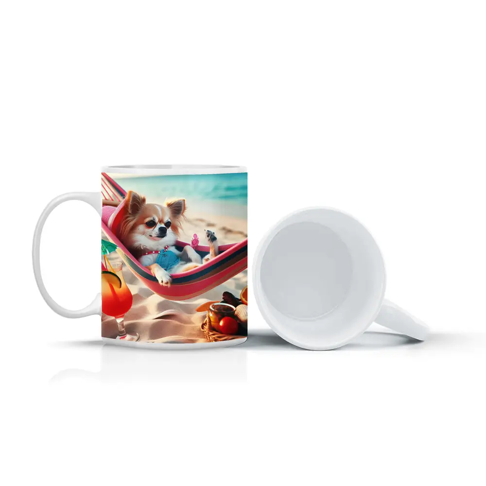 Chihuahua Relaxing In Hammock On Beach – Mugs