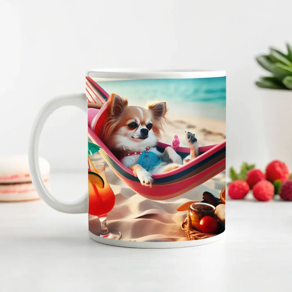 Chihuahua Relaxing In Hammock On Beach – Mugs